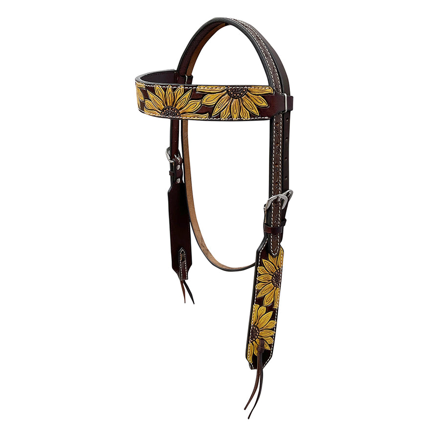 BAR H EQUINE Western Handtooled Genuine Leather Horse Headstall Tack - Uhorse
