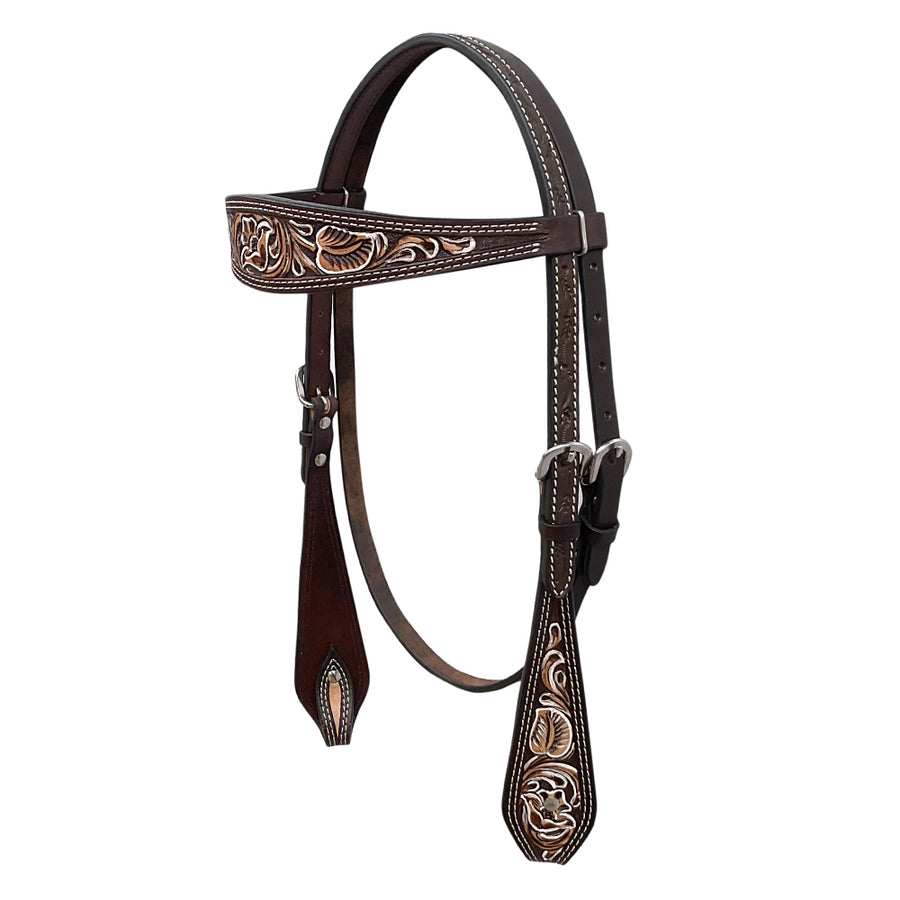 BAR H EQUINE Western Handtooled Genuine Leather Horse Headstall Tack - Uhorse