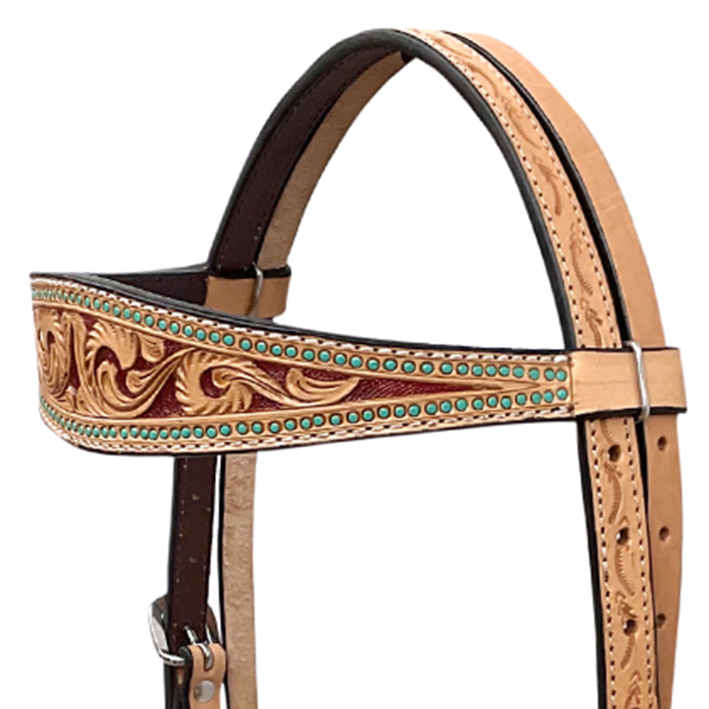 BAR H EQUINE Western Handtooled Leather Horse Headstall & Breast Collar Set