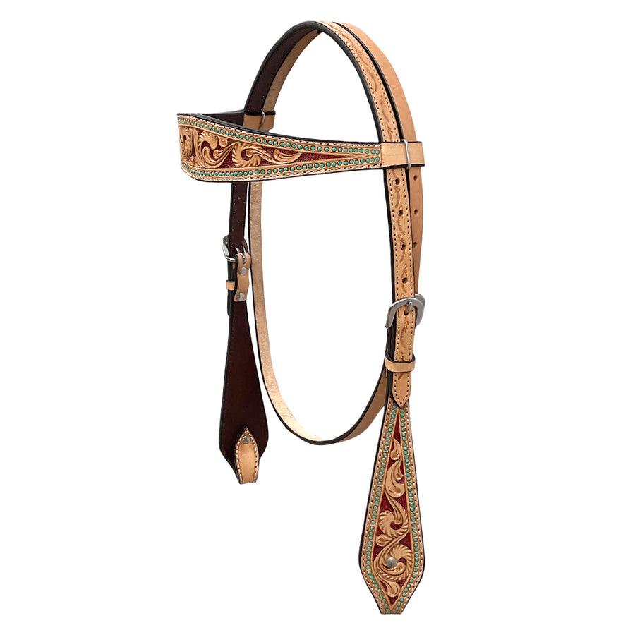 BAR H EQUINE Western Handtooled Genuine Leather Horse Headstall Tack - Uhorse