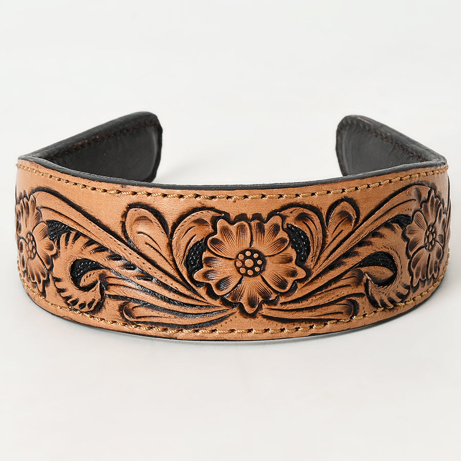 American Darling Hand-Tooled Genuine Leather Hair Band – Western Floral Carved Headband, Padded Comfort Fit, Premium Full-Grain Leather Accessory
