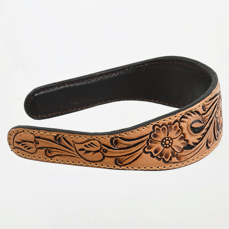 American Darling Hand-Tooled Genuine Leather Hair Band – Western Floral Carved Headband, Padded Comfort Fit, Premium Full-Grain Leather Accessory
