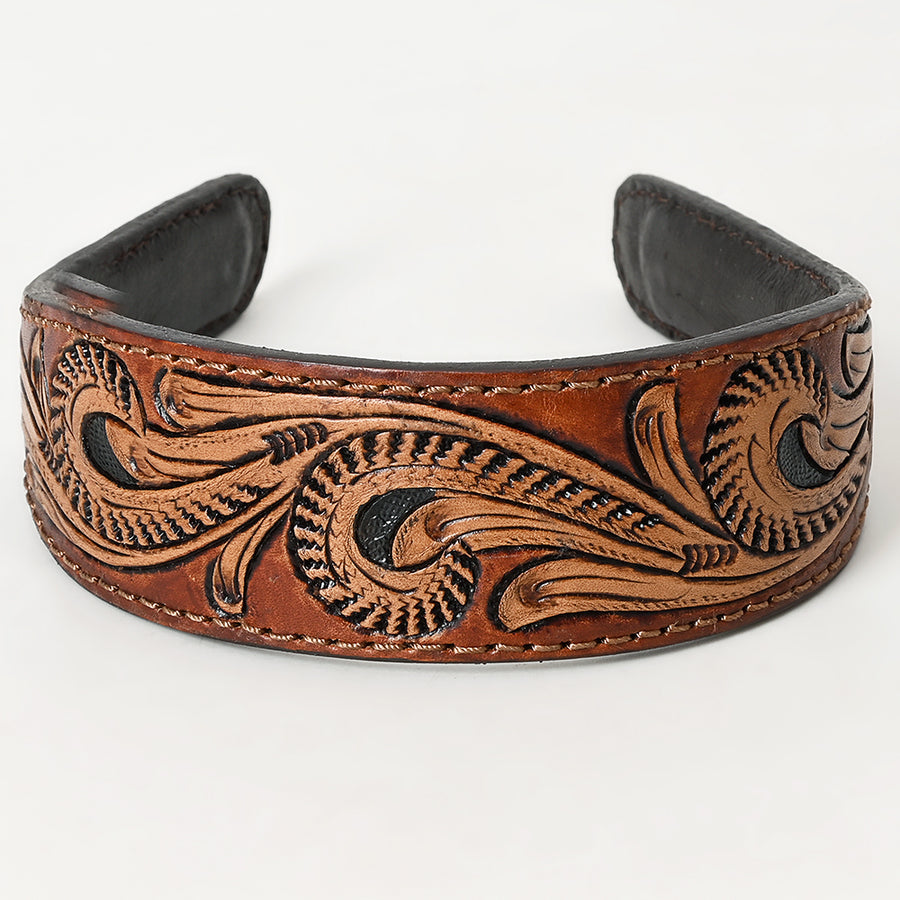 American Darling Hand-Tooled Genuine Leather Hair Band – Western Scroll Carved Headband, Premium Full-Grain Leather, Artisan Crafted in Texas