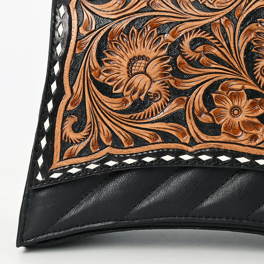 American Darling Western Leather Cross body Bag - Eco-Friendly Vegetable Tanned Full Grain Leather Hand Tooled Floral Carved Purse