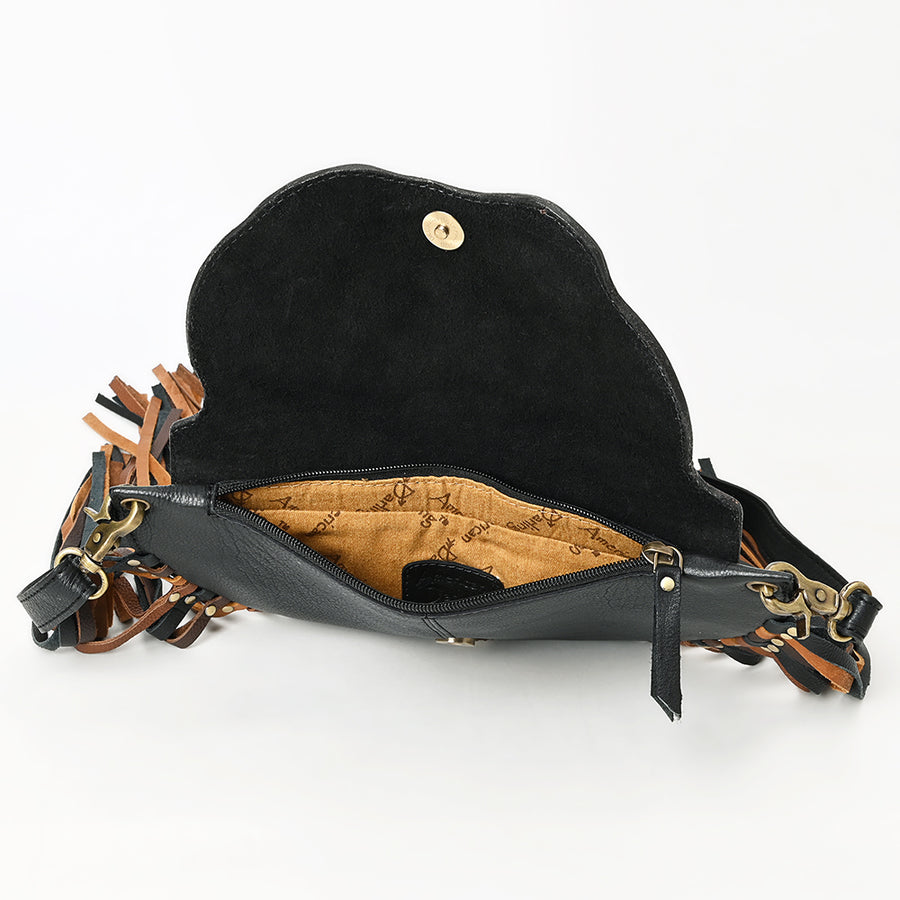 American Darling Western Leather Small Cross body Bag - Eco-Friendly Full Grain Leather Hand Tooled Floral Purse With Fringes