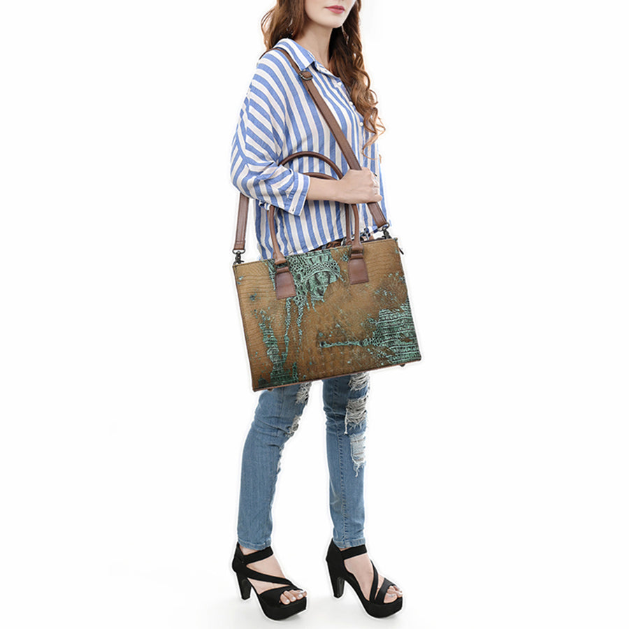 American Darling Tote Crocodile Embossed Genuine Leather Women Bag Western Handbag Purse | Travel Bags College Casual