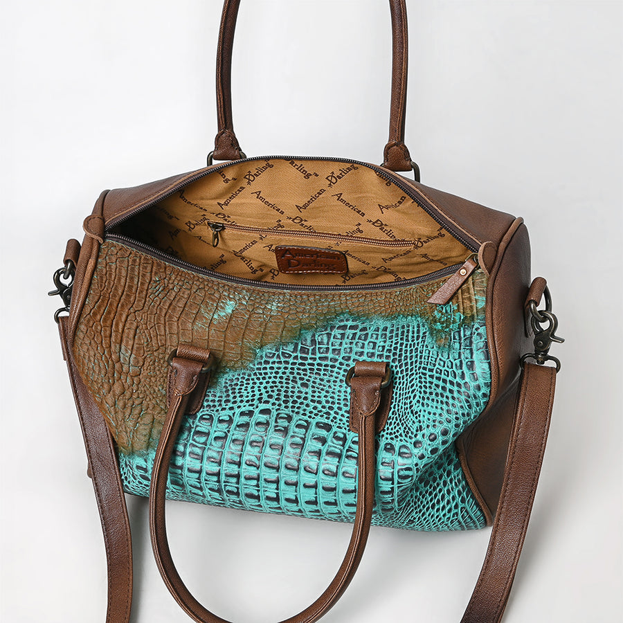 American Darling Western Leather Crocodile Embossed Speedy Bag | Premium Genuine Leather Travel Duffel Bag