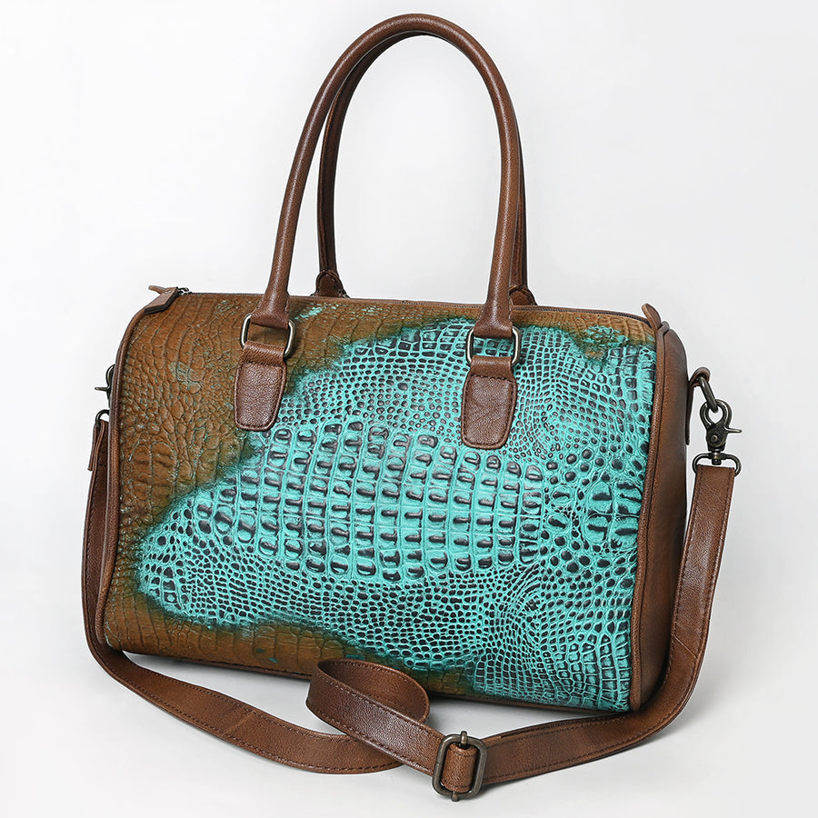 American Darling Western Leather Crocodile Embossed Speedy Bag | Genuine Leather Travel Duffel Bag - Uhorse