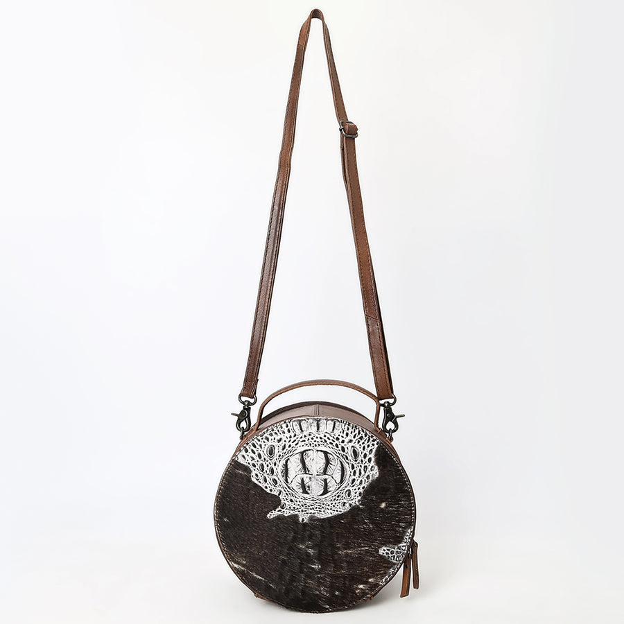 American Darling Hair On Crocodile Embossed Genuine Leather Canteen Bag | Round Western Crossbody | Adjustable Strap | Premium Craftsmanship