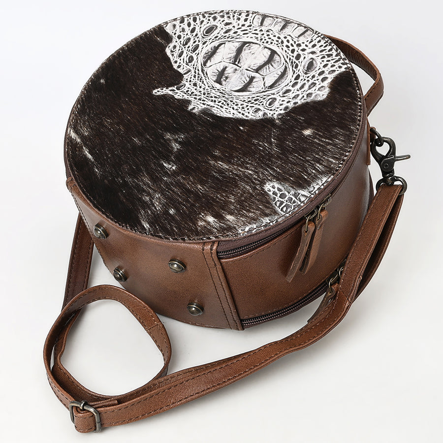 American Darling Hair On Crocodile Embossed Genuine Leather Canteen Bag | Round Western Crossbody | Adjustable Strap | Premium Craftsmanship