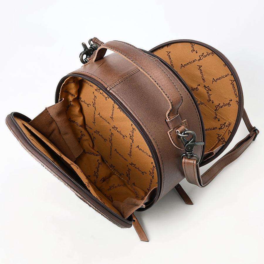 American Darling Hair On Crocodile Embossed Genuine Leather Canteen Bag | Round Western Crossbody | Adjustable Strap | Premium Craftsmanship