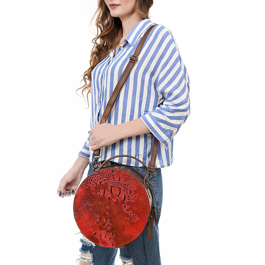 American Darling Hair On Crocodile Embossed Genuine Leather Canteen Bag | Round Western Crossbody | Adjustable Strap | Premium Craftsmanship