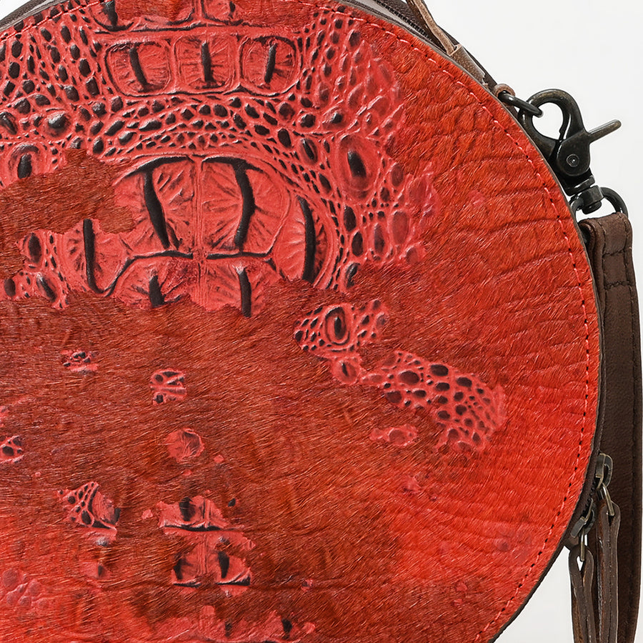 American Darling Hair On Crocodile Embossed Genuine Leather Canteen Bag | Round Western Crossbody | Adjustable Strap | Premium Craftsmanship