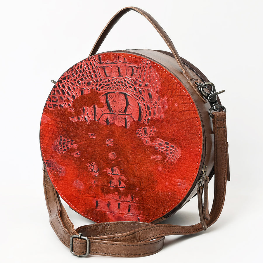 American Darling Western Genuine Leather Canteen Bag | Crocodile Embossed Round Crossbody - Uhorse
