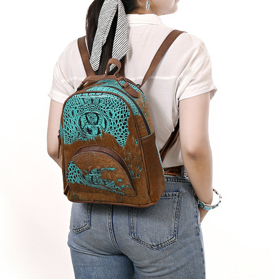 American Darling Western Backpack Bag Handcrafted from Crocodile Embossed Genuine Leather | Buckstitch Detail & YKK Zipper