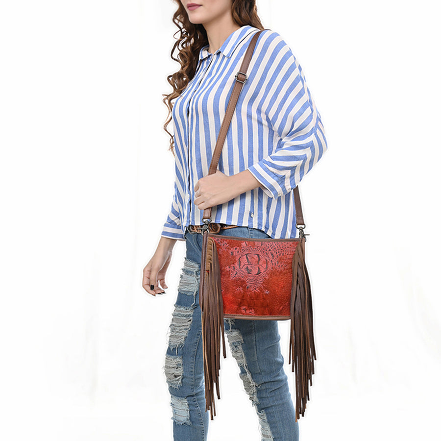 American Darling Cross Body Crocodile Embossed Full Grain Genuine Leather Western Women Bag Handbag Purse Crossbody for Cute