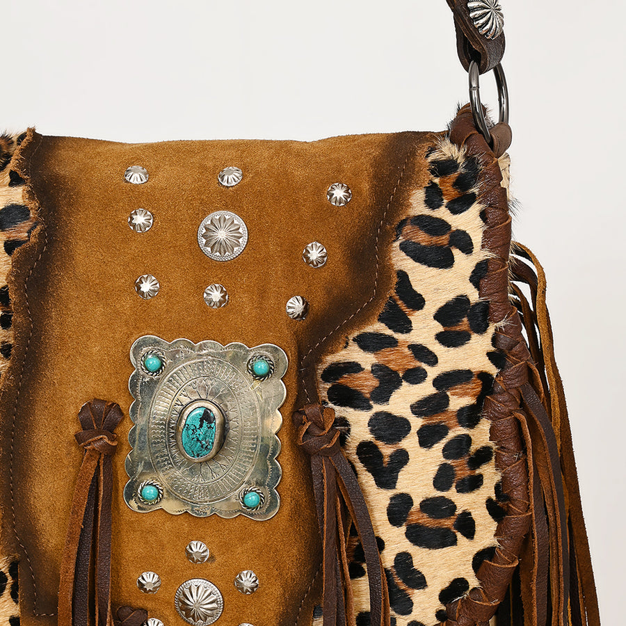 American Darling Messenger Bag Western Hair-On Cowhide Genuine Leather Handcrafted Crossbody Purse with Fringes and YKK Zipper