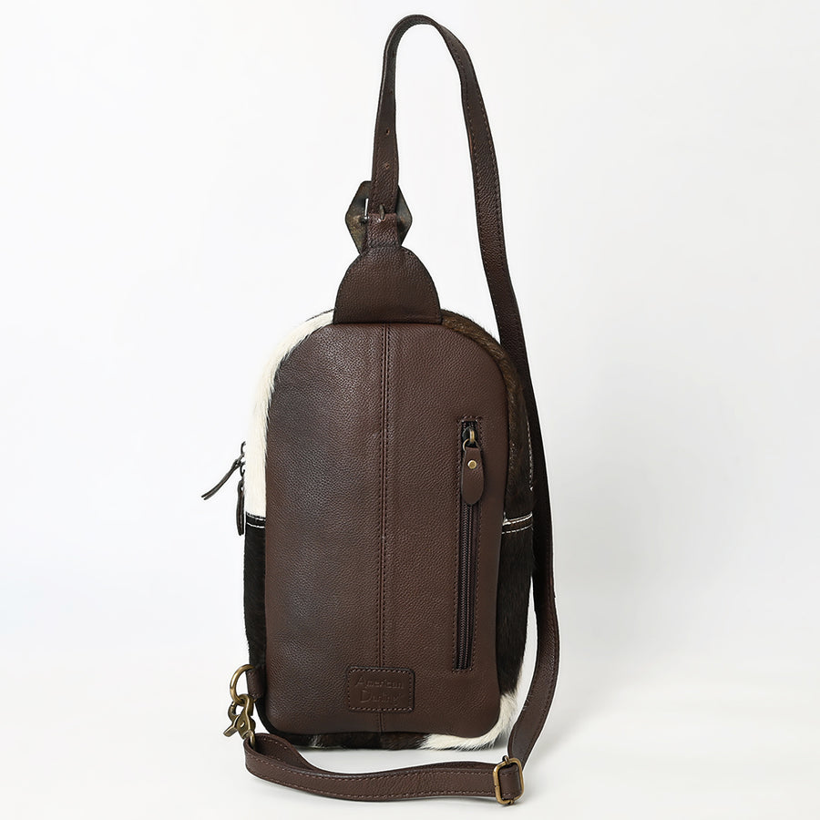 American Darling Hand Woven Saddle Blanket & Hair-On Cowhide Vegetable-Tanned Genuine Leather Sling Bag with YKK Zipper