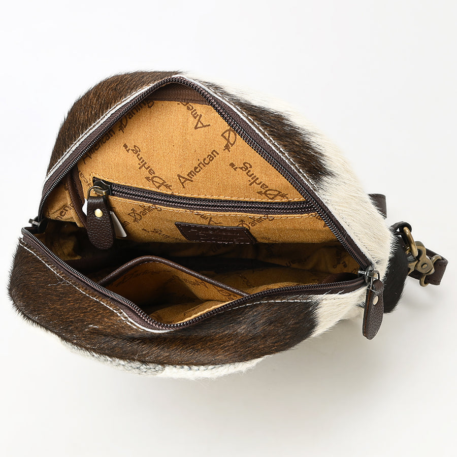 American Darling Hand Woven Saddle Blanket & Hair-On Cowhide Vegetable-Tanned Genuine Leather Sling Bag with YKK Zipper