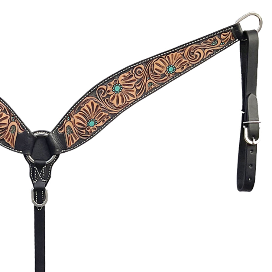BAR H EQUINE Western Handtooled Leather Horse Headstall & Breast Collar Set | Tack
