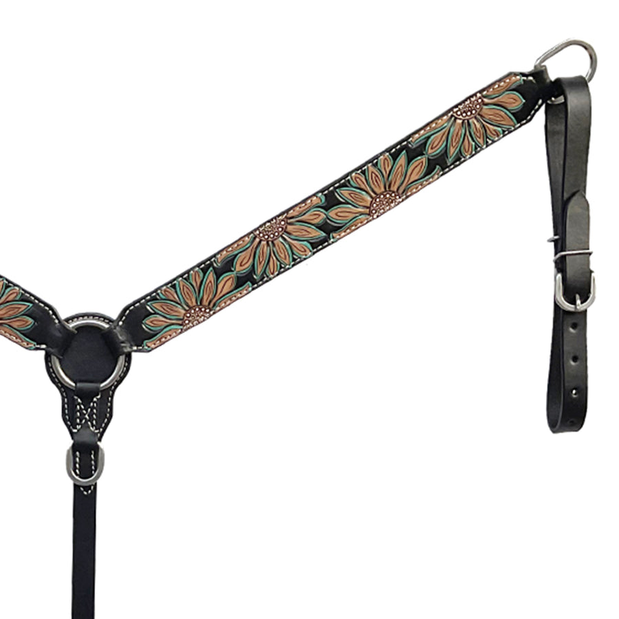 BAR H EQUINE Western Handtooled Leather Horse Headstall & Breast Collar Set | Tack