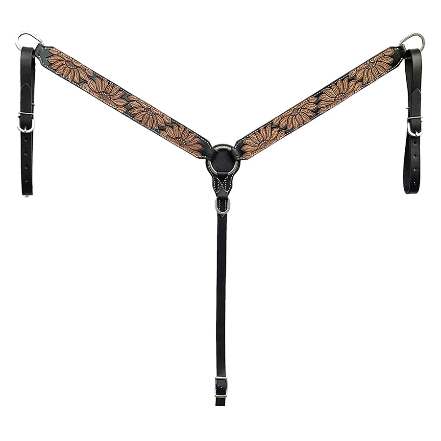 Tooled leather breast collar with black hardware - Uhorse