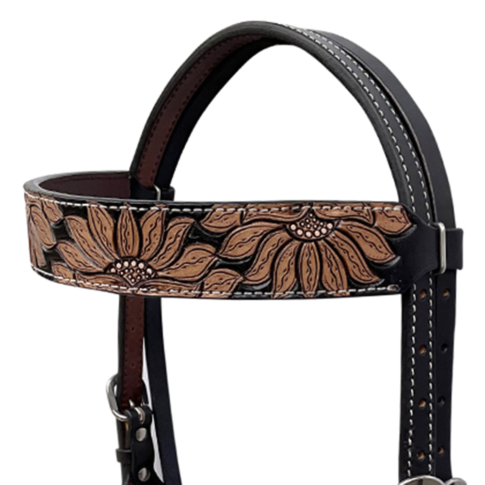 BAR H EQUINE Western Handtooled Leather Horse Headstall & Breast Collar Set