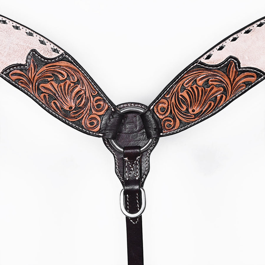 BAR H EQUINE Western Handtooled Leather Horse Headstall & Breast Collar Set | Tack