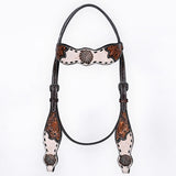 BAR H EQUINE Western Handtooled Leather Horse Headstall & Breast Collar Set