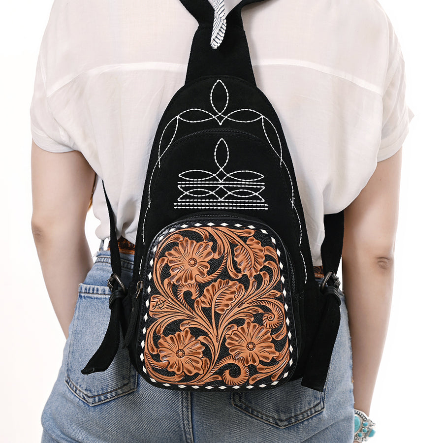 American Darling Sling Hand Tooled Genuine Leather Suede bag | Fanny Pack for Women