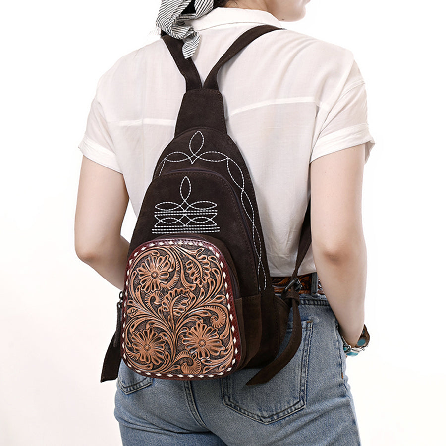 American Darling Sling Hand Tooled Genuine Leather Suede bag | Fanny Pack for Women