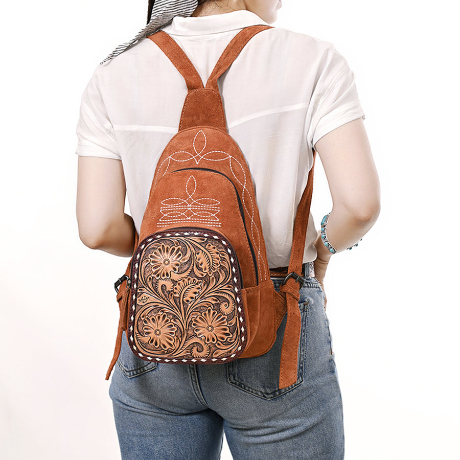 American Darling Sling Hand Tooled Genuine Leather Suede bag | Fanny Pack for Women
