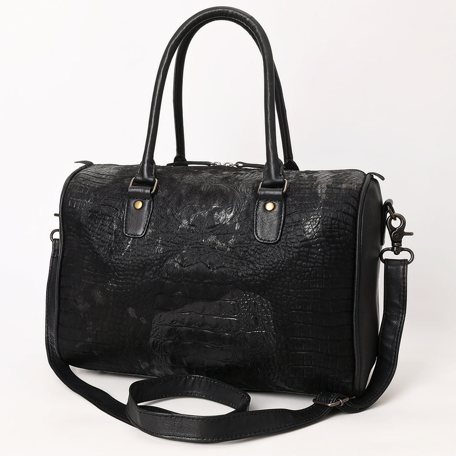 American Darling Black Crocodile Embossed Western Leather Speedy Bag - Genuine Vegetable Tanned Travel Bag - Uhorse