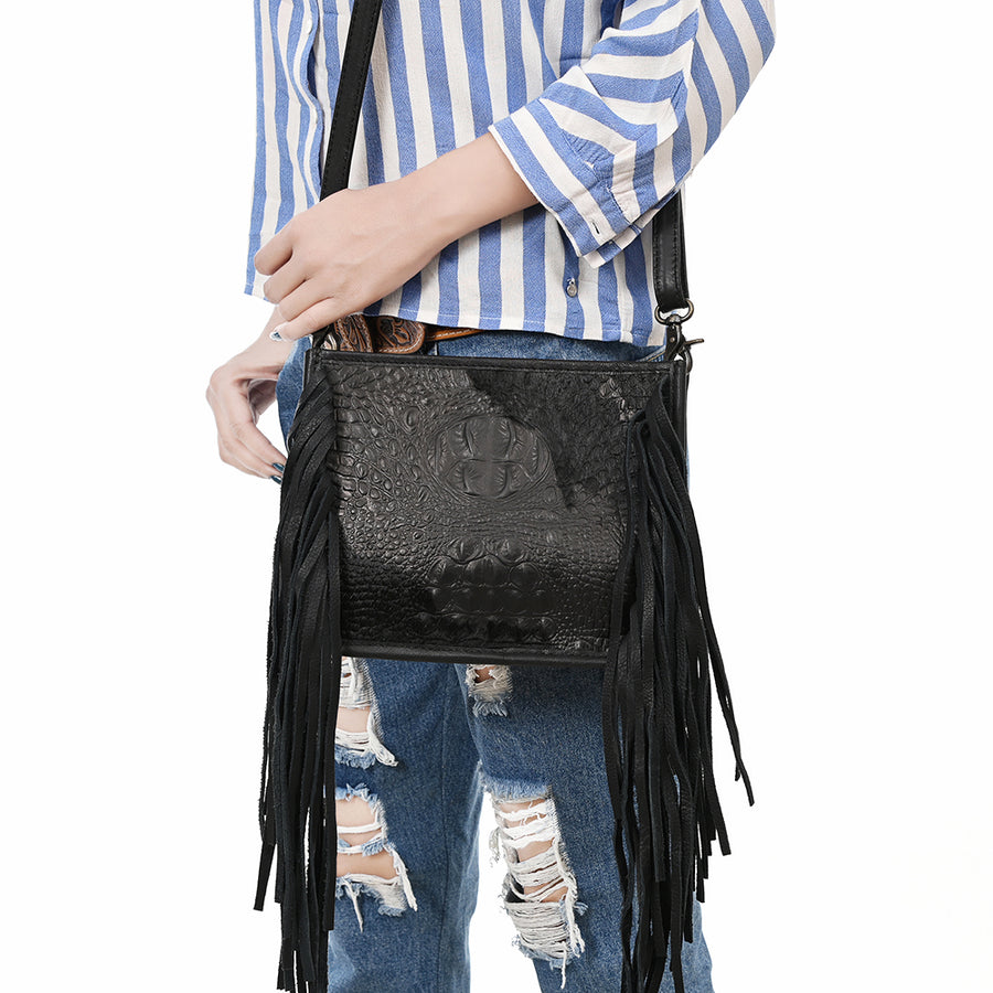 American Darling Cross Body Crocodile Embossed Full Grain Genuine Leather Western Women Bag Handbag Purse Crossbody for Cute
