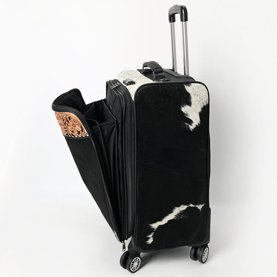American Darling Travel Case Beautifully Hand Tooled Hair-On Genuine Leather Women Trolley bag