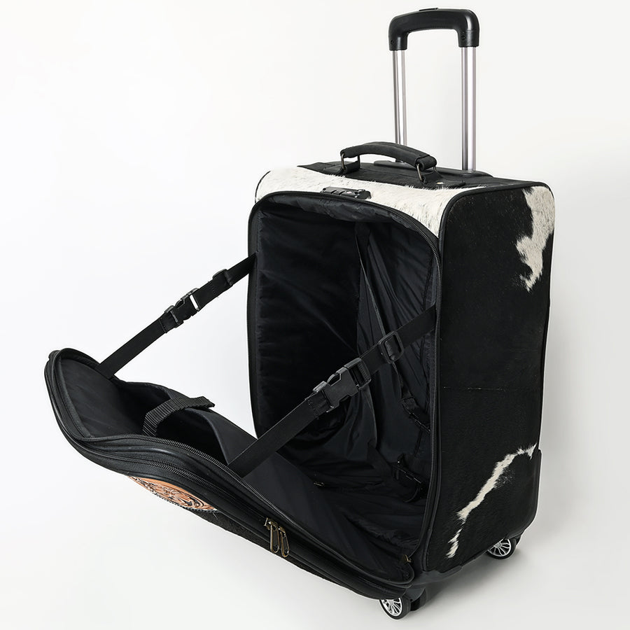 American Darling Travel Case Beautifully Hand Tooled Hair-On Genuine Leather Women Trolley bag