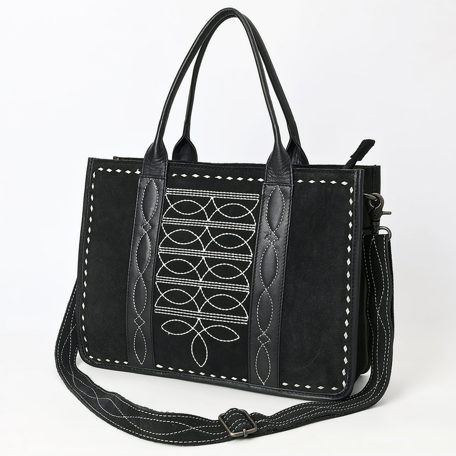 American Darling Black Western Genuine suede Leather Tote Bag with Handcrafted Detailing and Craftsmanship - Uhorse
