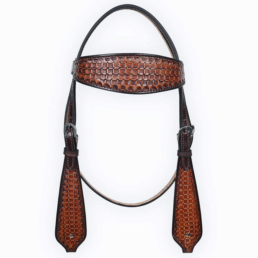 Comfytack Western Horse Headstall Breast Collar Hand Tooled Genuine American Leather Tack Brown | Heavy Duty Adjustable Western Riding Breastplate for Trail Barrel Racing Ranch Show Horse