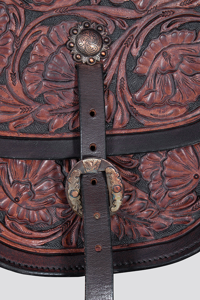 Comfytack Western Horse Floral Hand Carved Genuine Leather Saddle Bag Brown