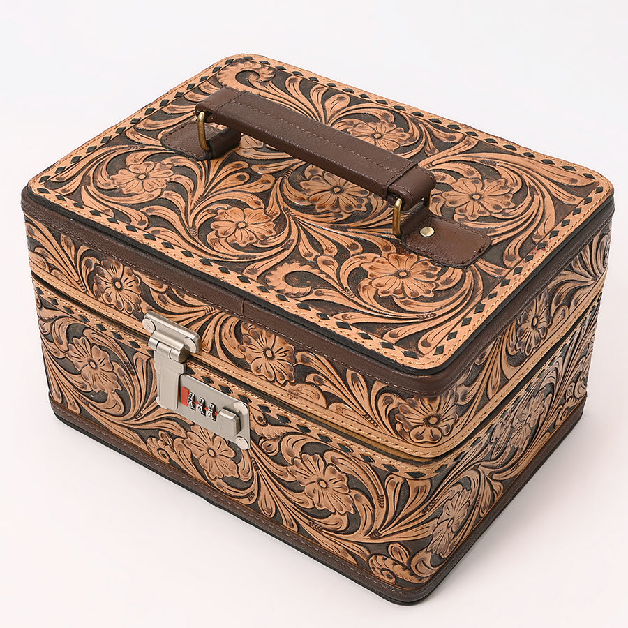 American Darling Hand Tooled Floral Carved Vegetable-Tanned Full Grain Genuine Leather Jewelry case with YKK Zipper