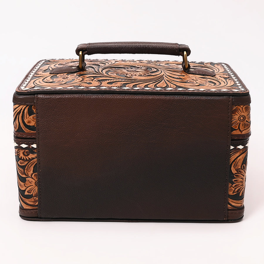 American Darling Hand Tooled Floral Carved Vegetable-Tanned Full Grain Genuine Leather Jewelry Case with YKK Zipper