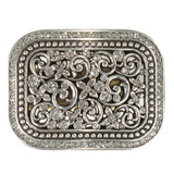 3-7/8 X 2-1/2 Blazin Roxx Rectangle Buckle Floral Filigree Crystal Shiny Silver Finish