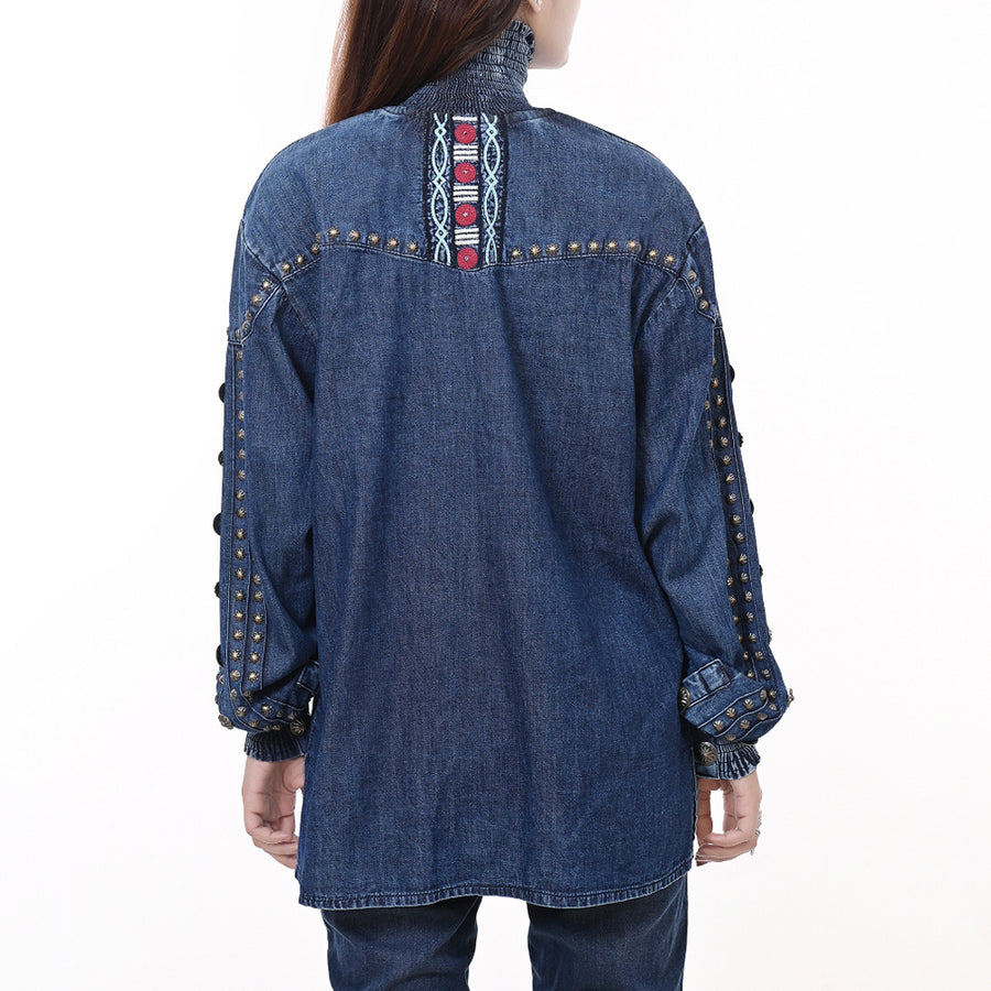 American Darling 100% Cotton Denim Women's Shirt Jacket Dress Ladies Girl Top Red|