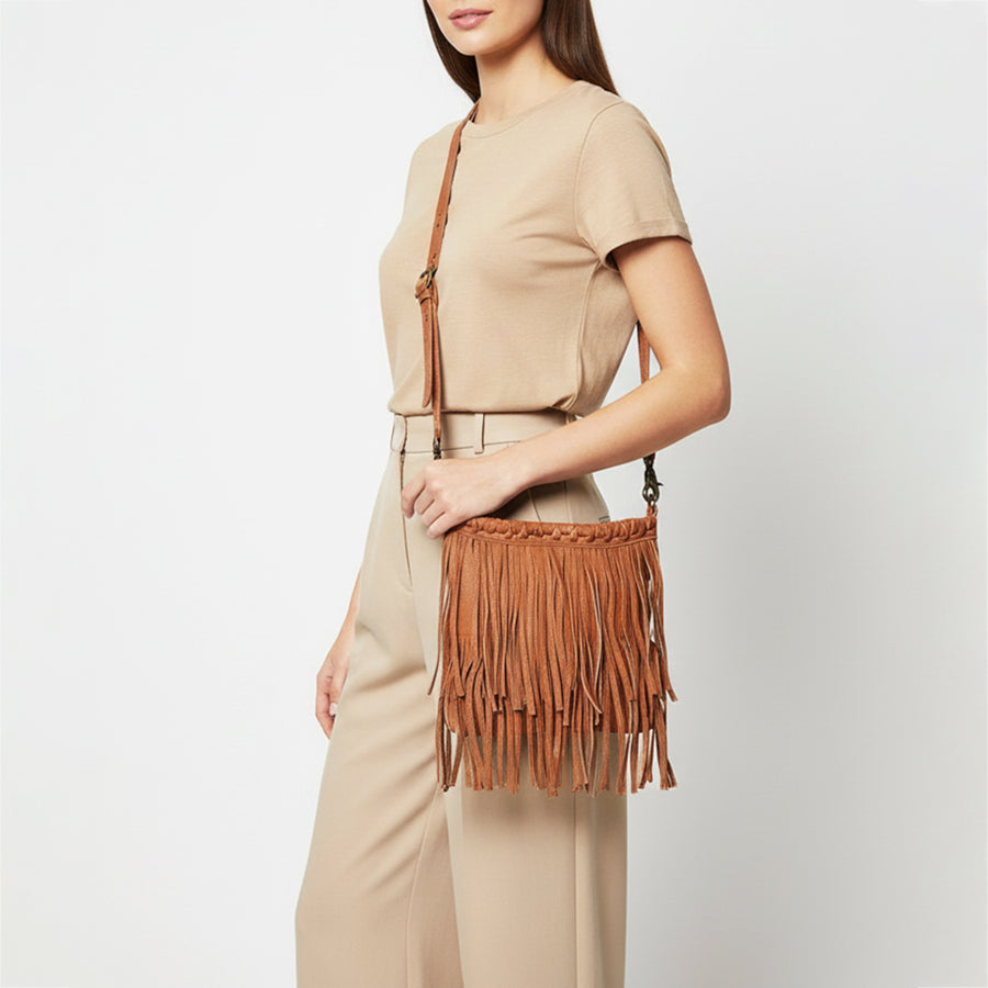 American Darling Cross body Bag Western Genuine Leather Handcrafted Shoulder Purse with Fringes and YKK Zipper