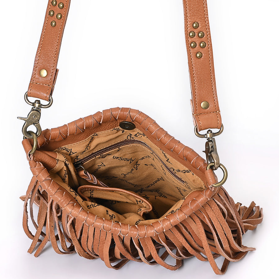 American Darling Cross body Bag Western Genuine Leather Handcrafted Shoulder Purse with Fringes and YKK Zipper