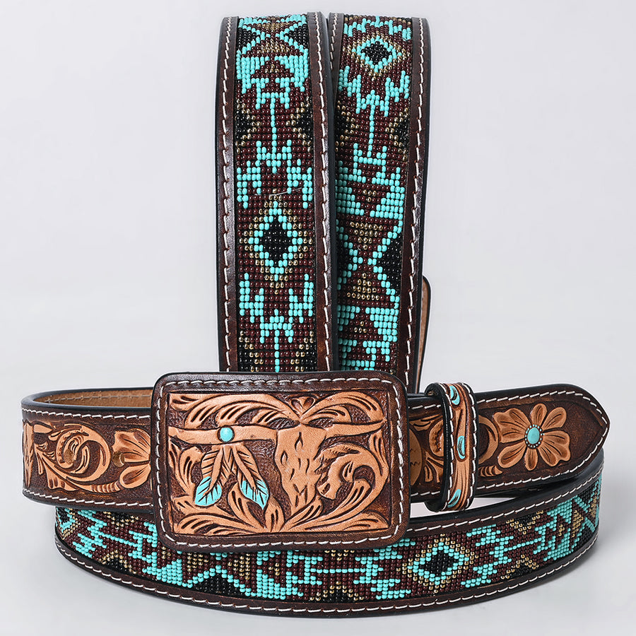 AMERICAN DARLING Beautifully Handtooled American Leather Unisex Belt Beeded - Uhorse