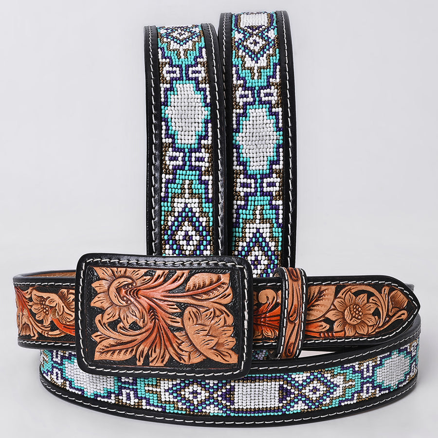 AMERICAN DARLING Beautifully Handtooled American Leather Unisex Belt Beeded - Uhorse