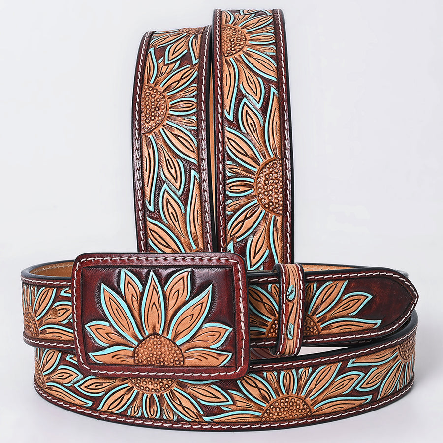 AMERICAN DARLING Beautifully Hand Tooled American Leather Unisex Belt - Hilason