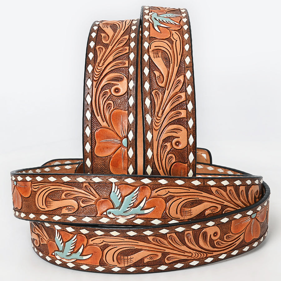 American Darling Beautifully Hand Tooled Brown Genuine Leather Apparel Belt Men and Women