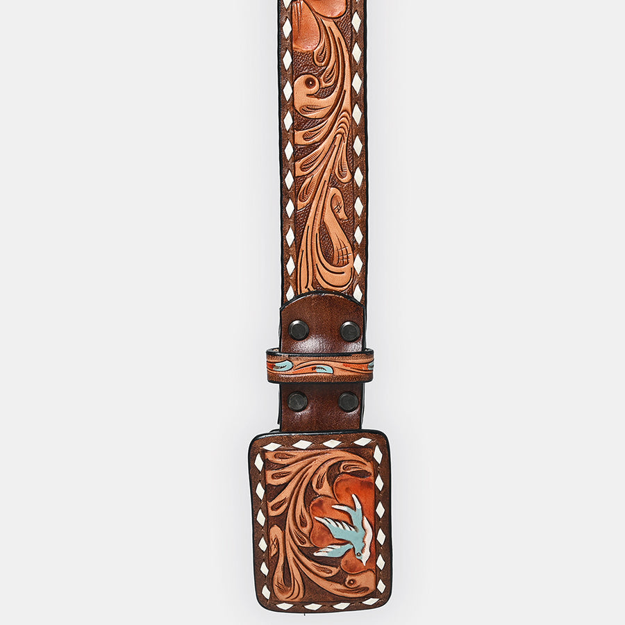 American Darling Beautifully Hand Tooled Brown Genuine Leather Apparel Belt Men and Women